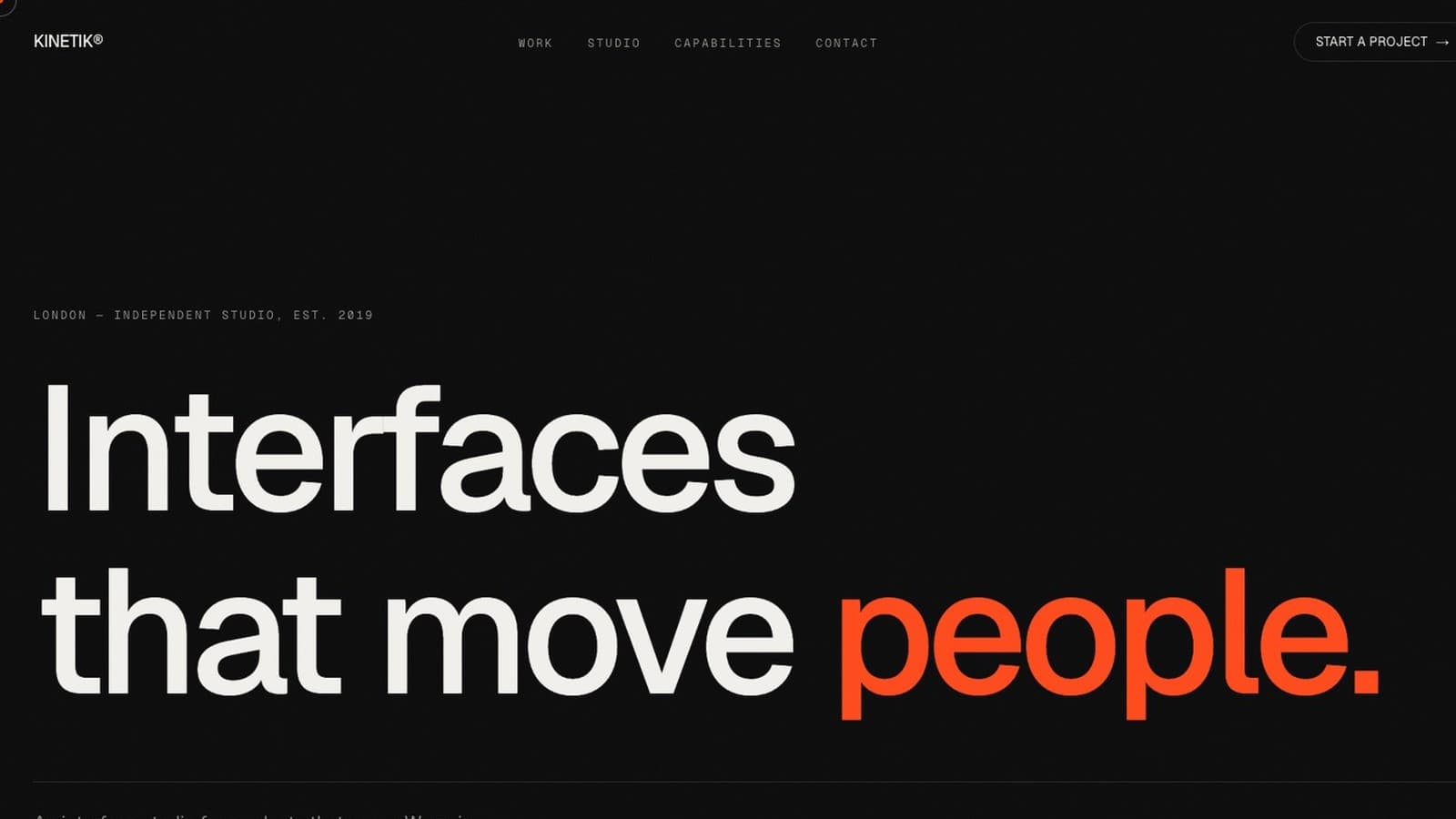 Kinetic digital design studio landing page