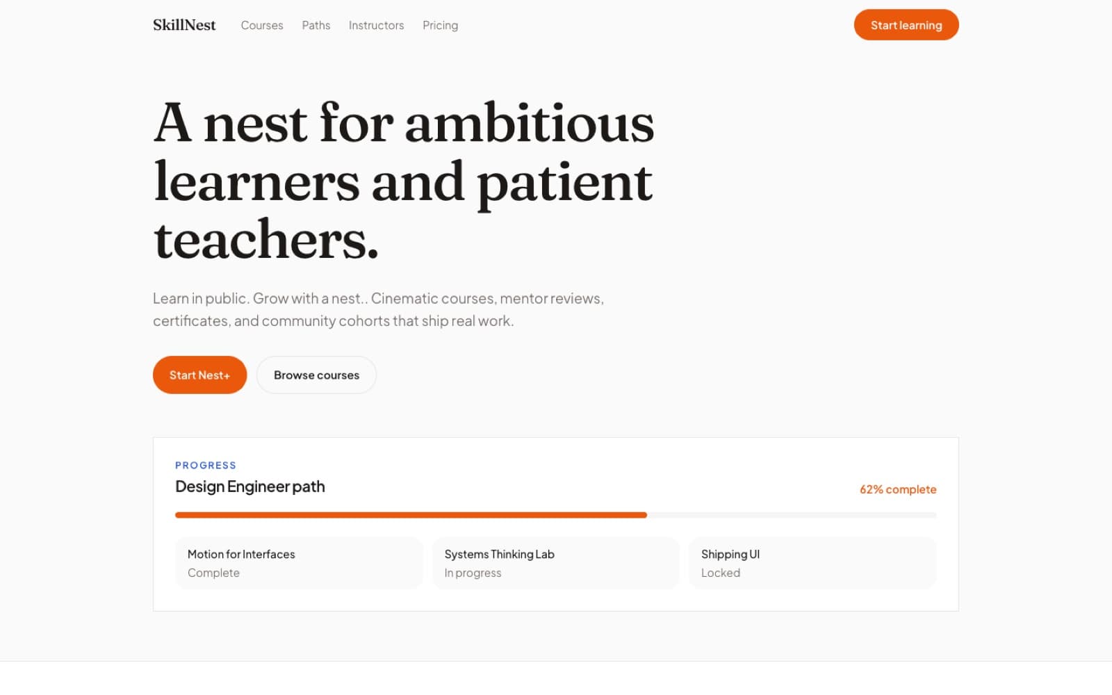 SkillNest e-learning platform homepage